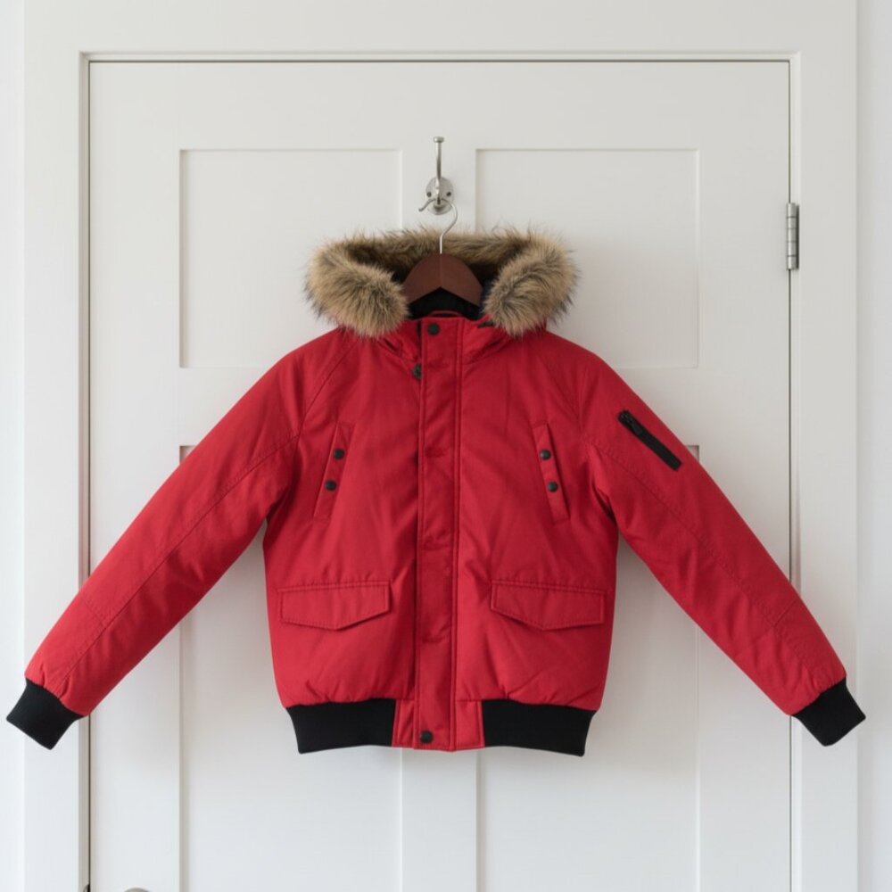 Soul Star Red Puffer Bomber Jacket Faux Fur Men L